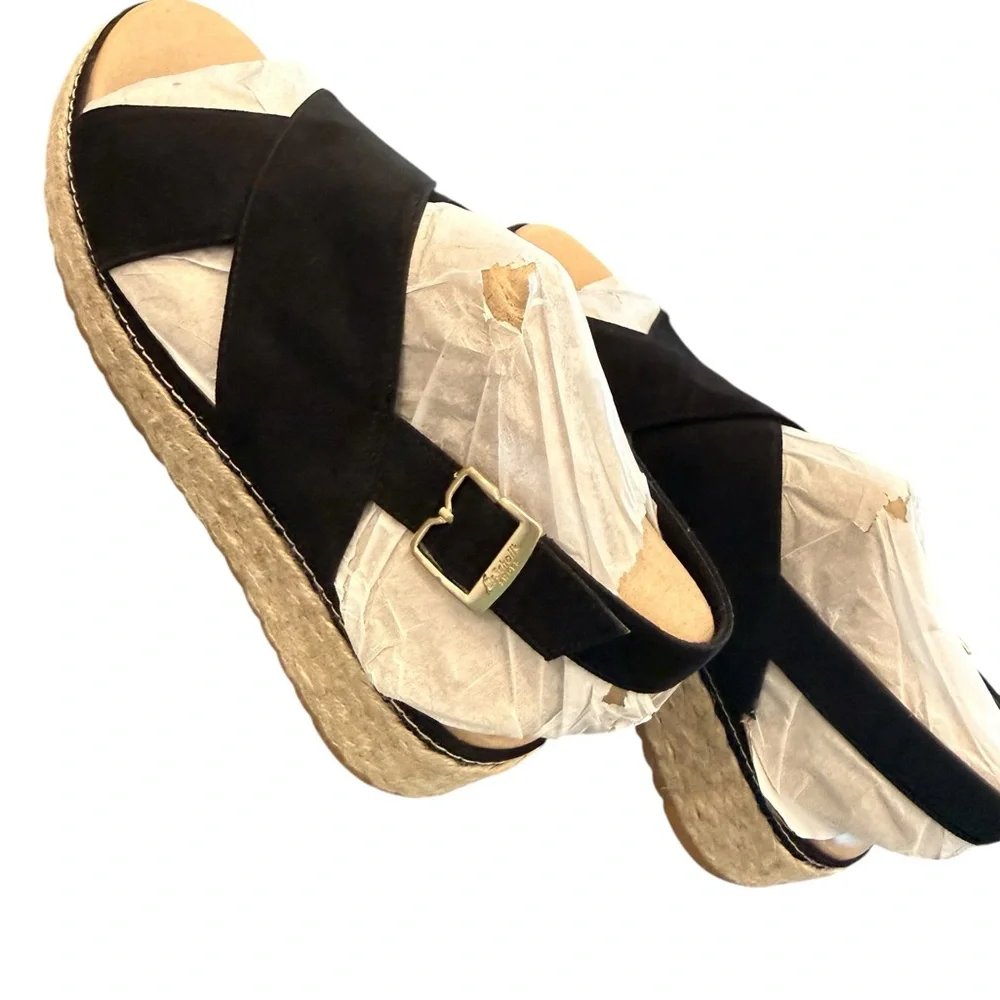 Dr. Scholl's Ember Espadrille Wedge Sandal Size 9M Black Tan Resort Vacation NEW - Picture 5 of 11